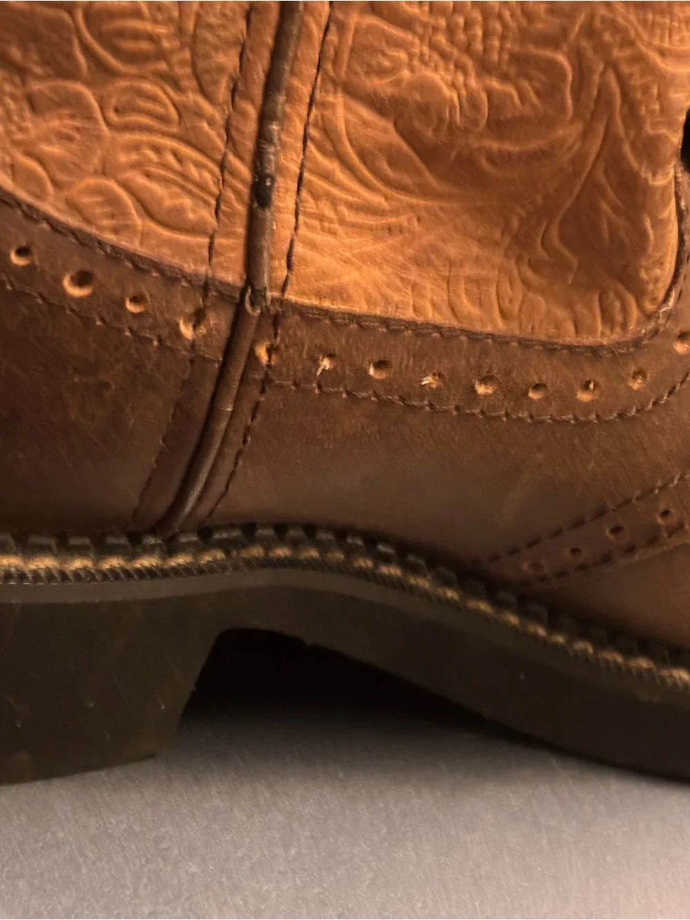 Justin Boots Brown Embossed Kids Western Boots